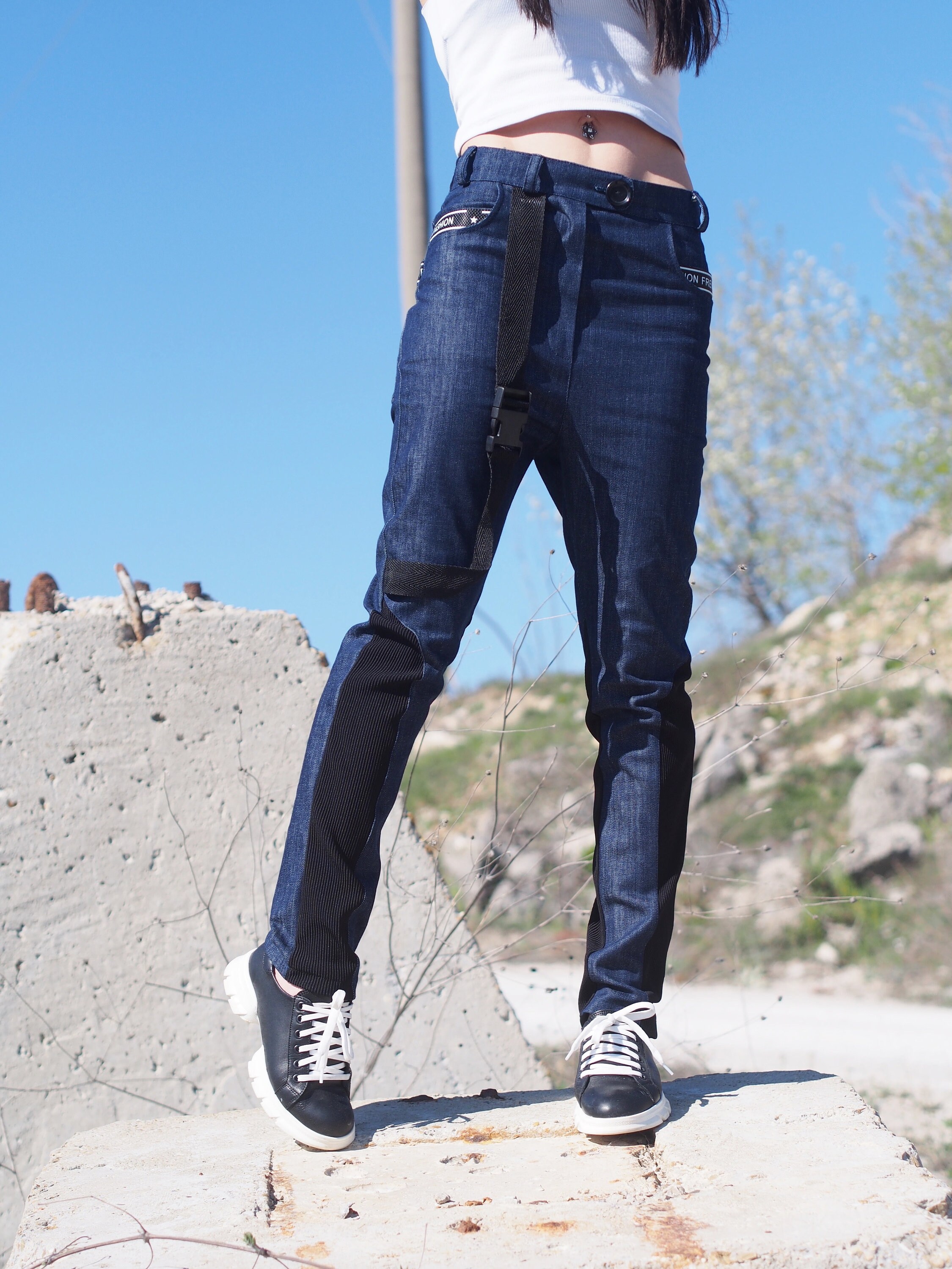 Women Drop Crotch Denim Pants,extravagant Drop Crotch Pants,women Denim ...