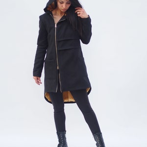 Black Wool Coat for women ,long wool coat,asymmetric wool coat,wool hooded coat,plus size coat,long cashmere coat,black cashmere coat