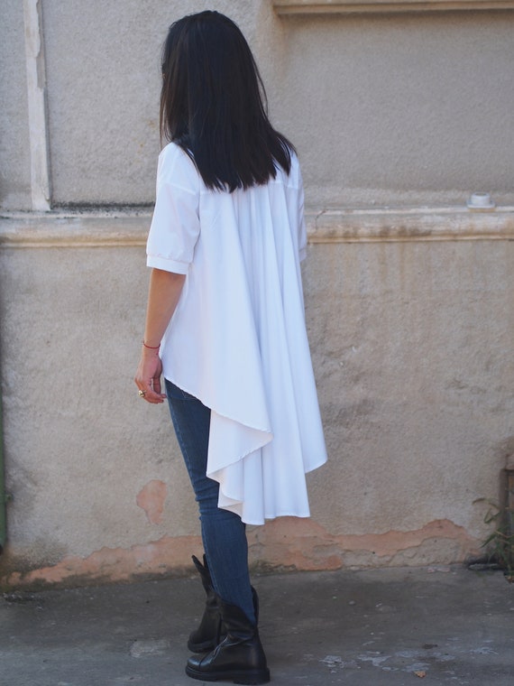Camisa asimetrica de mujer top asimetrico de mujer camisa asimetrica blanca camisa de manga asimetrica Etsy Espana