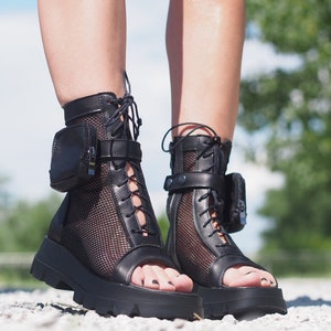 Black Genuine Leather Summer Boots,Women's Leather Summer boots,Leather Gladiator Sandals for Women,Leather boots women,women Leather Sandal image 7