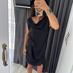 Linen summer dress,Women asymmetrical dress,Modern linen outfit,sleveles summer dress,Breathable linen dress,black coctail dress,chic dress