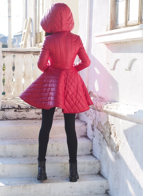Ladies red deals quilted coat