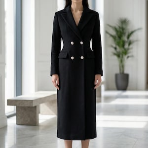 chinese dress ladies Women's Long Black Wool Trench Coat | American Made main image 0