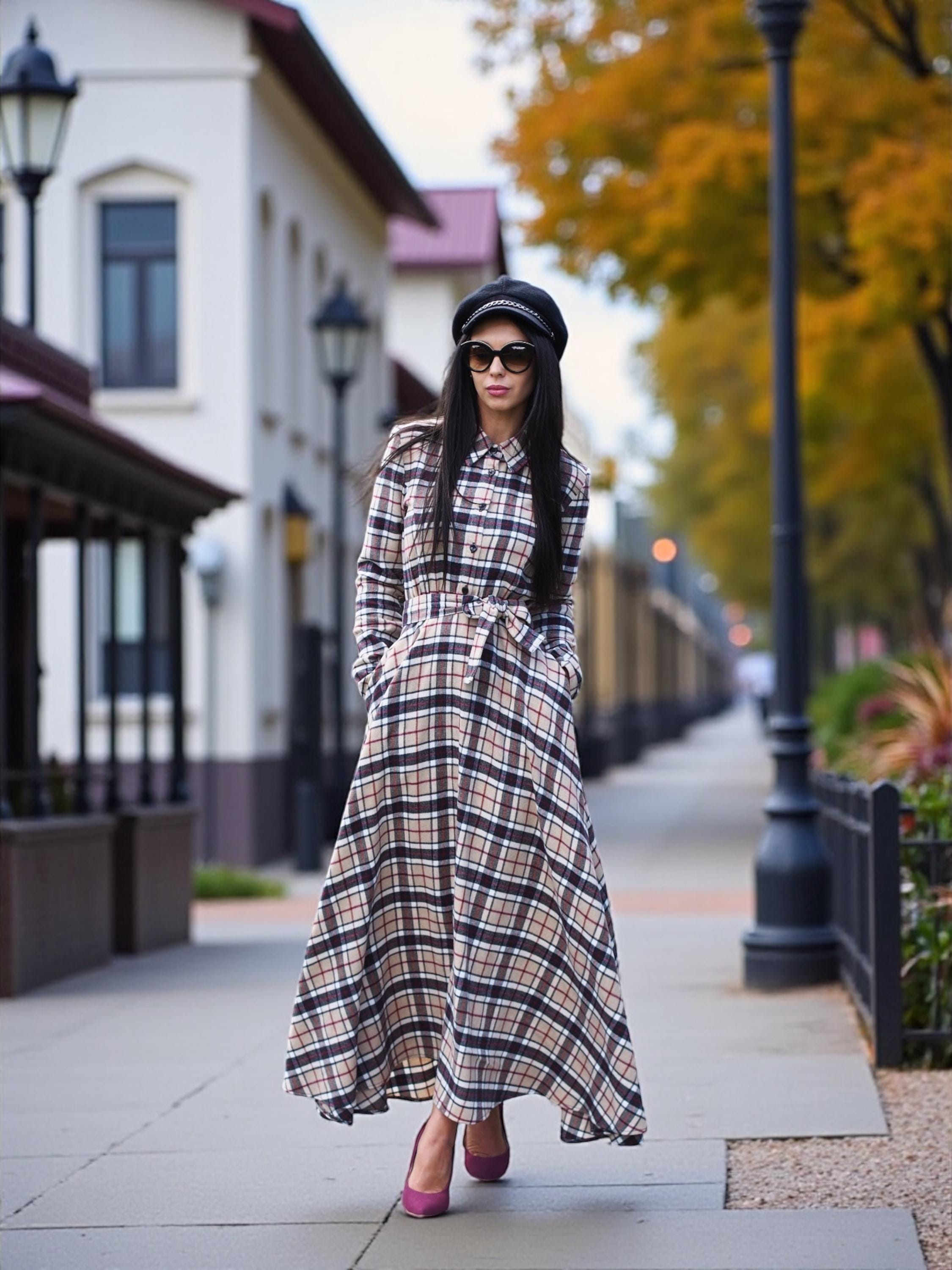 sheller flocky check long shirt dress 美品 sheller flocky check long shirt dress