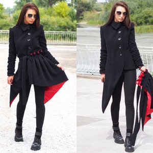 Extravagant wool asymmetric coat/Women wool coat/Elegant Winter Coat/Black asymmetric coat/Black long coat /long wool coat/Stylish Long Coat