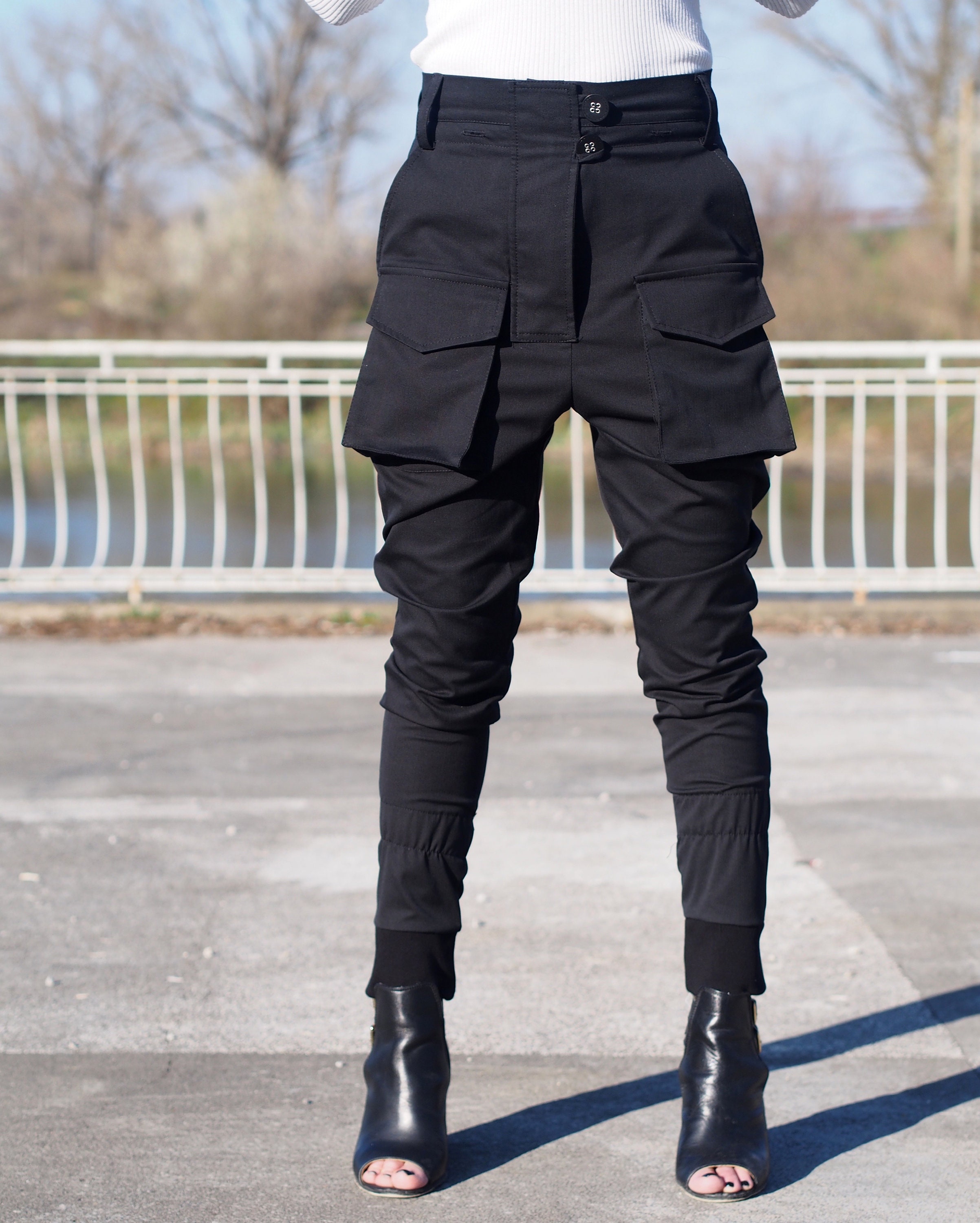 Women Drop Crotch Pantsblack Drop Crotch Pantswomen Casual Etsy