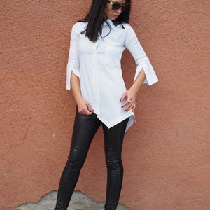 Woman asymmetric shirt/extravagant asymmetric shirt/white asymmetric shirt