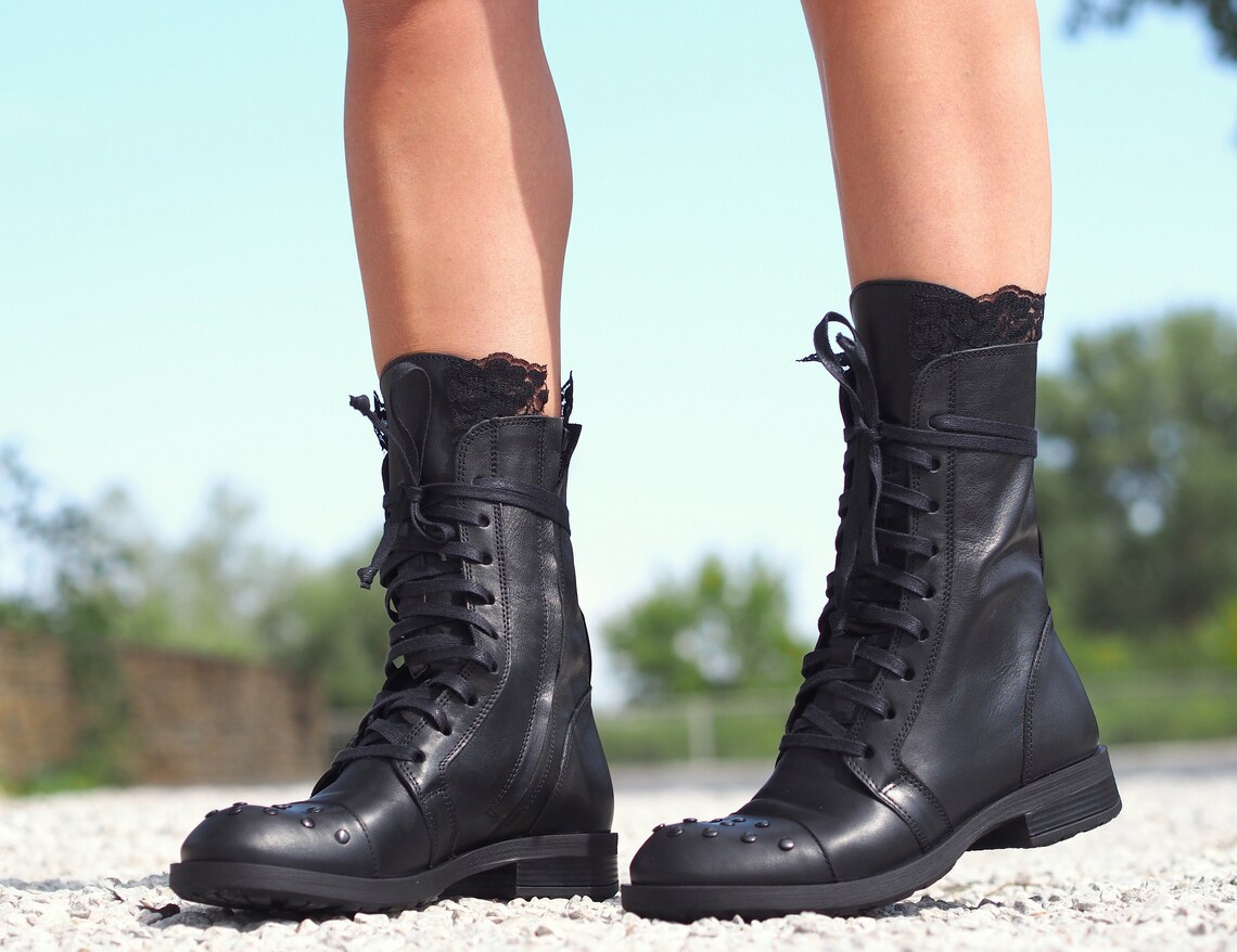 Women Genuine Leather Boots Black Genuine Leather Boots Etsy