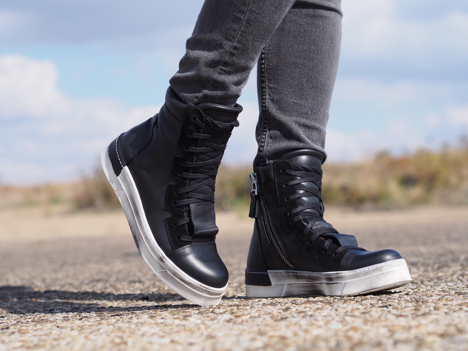 mens leather sneaker boots