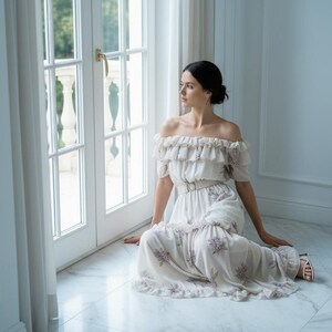 Chiffon Maxi Dress Floral Dress Off Shoulder Dress Boho Wedding Guest Dress Romantic Dress Elegant Summer Dress image 8