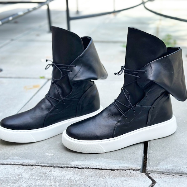 Men's Genuine leather Sneakers Boots,Mens Leather boots,Black leather boots for mens,Handmade boots,Men leather boots,Men's Casual boots