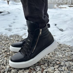 Men&#39;s Genuine leather Sneakers Boots,Mens Leather boots,Black leather boots for mens,Handmade boots,Men leather boots,Men&#39;s Casual boots