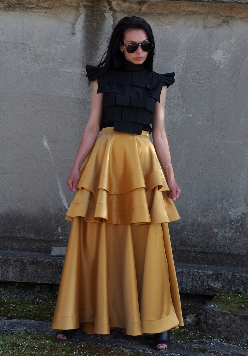 Long Maxi skirtextravagant long skirtloose maxi casual Plus size skirtYellow skirtasymmetric skirtball gown skirtHigh Waist Skirt