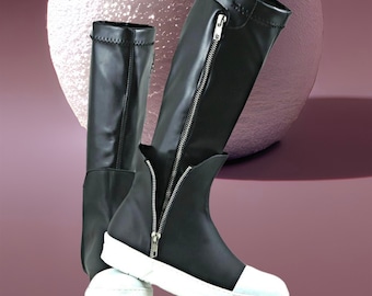 Black Leather Boots Women, Winter Leather Boots, Combat Ankle Boots, Lace Up Black Boots   A1695