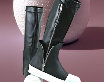 Bottes en cuir véritable pour femmes jusqu'au genou, bottes en cuir noir pour femmes, bottes en cuir pour femmes, bottes en cuir femmes, bottes d'hiver A1695