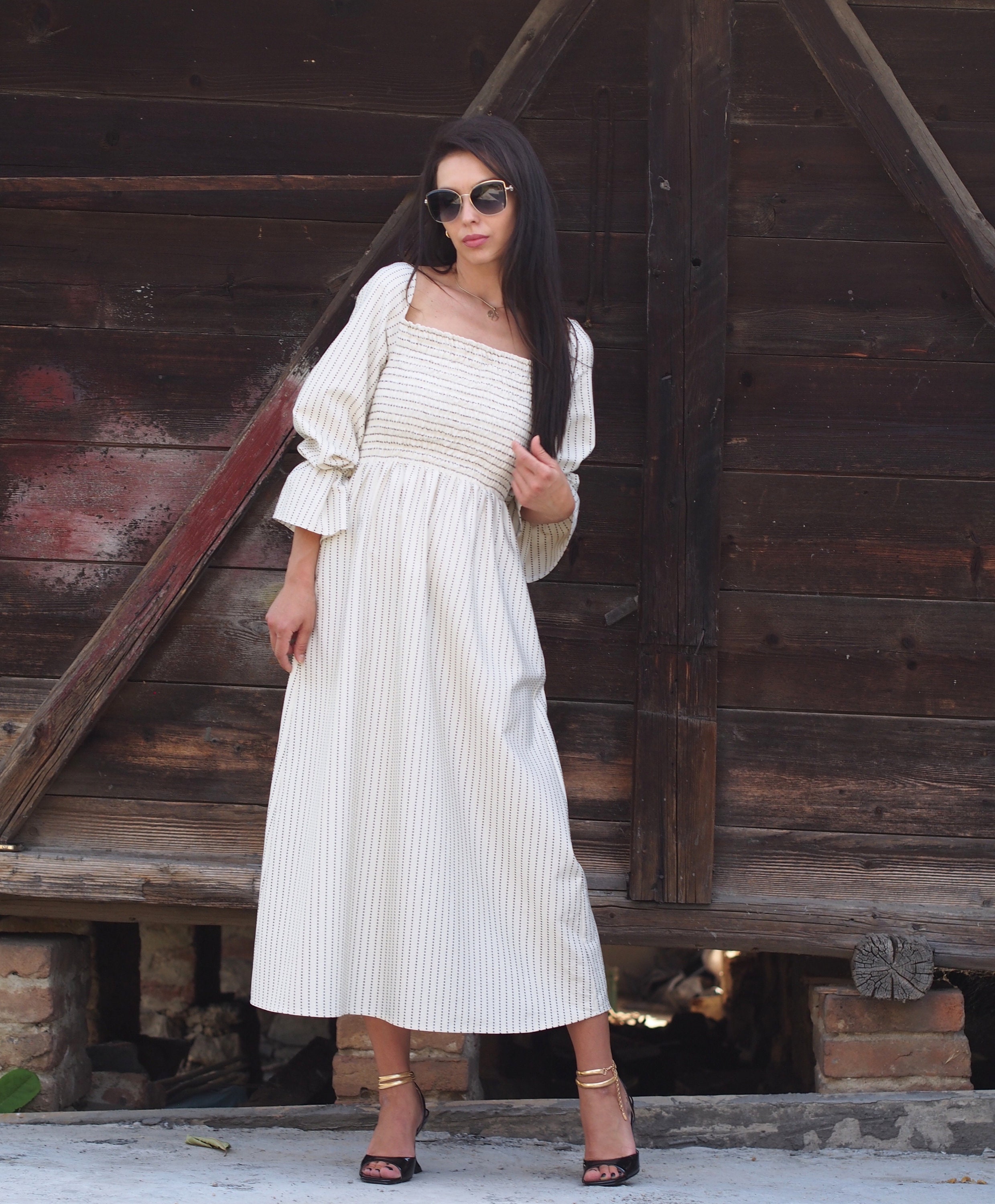 knee length dresses for ladies Anna-Kaci Women White Summer Fall Renaissance Dresses Casual Boho Lantern Sleeve Off Shoulder Fairy Long Dress, Black / Small 4-6 main image 0