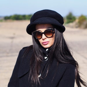 Women cashmeere Hat,Black wool Hat women,Women wool hat,Extravagant wool hat,Winter hat women,Women Winter Hat,Black Winter Hat Women