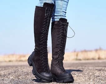 Women's Genuine Leather Boots up to the knee,Black Leather boots for women,Women leather boots,Leather Boots Women,Winter boots