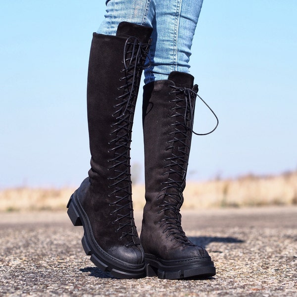 Women's Genuine Leather Boots up to the knee,Black Leather boots for women,Women leather boots,Leather Boots Women,Winter boots