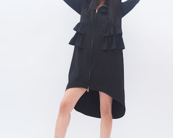 Black long jacket/black asymmetric jacket/women casula jacket/blac long coat/oversized coat/women maxi coat