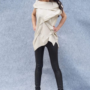Asymmetrisches Leinen Top/Asymmetrisches Leinen Top/Asymmetrische Leinen Tunika/Beige Leinen Top/Asymmetrisches Leinen Top