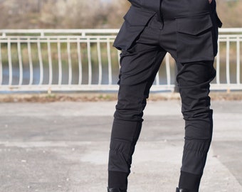 Frauen Hose mit tiefem Schritt, Schwarze Hose mit tiefem Schritt, Frauen Freizeithose, Extravagante Hose mit tiefem Schritt, Schwarze Freizeithose