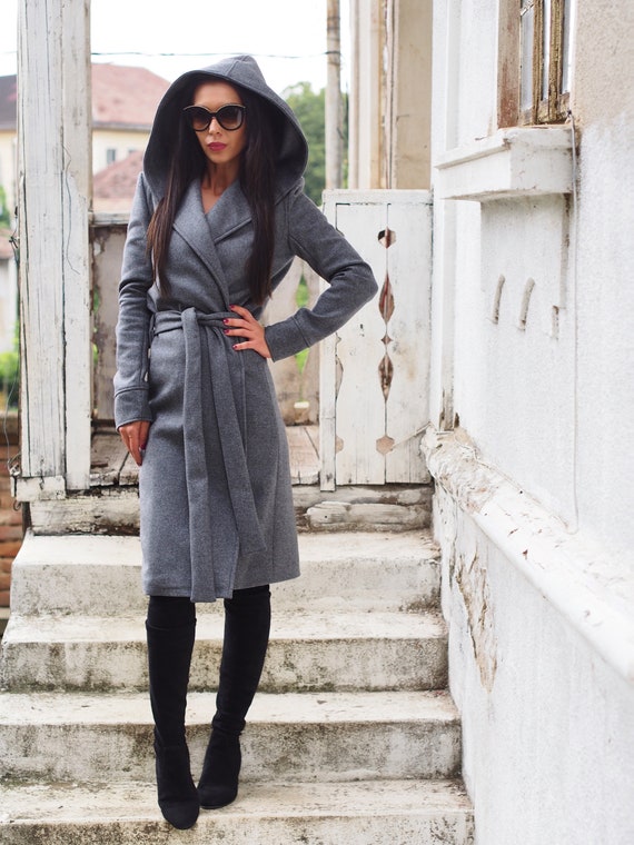 Grey Wool Coat Women long Cashmere Coat women Wool Coat wool Hooded Coat cashmere Coat long Wool Coat Women maxi Coat winter Coat Etsy