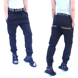 Black drop crotch pants/woman drop crotch pants/woman casual pants/black casual pants