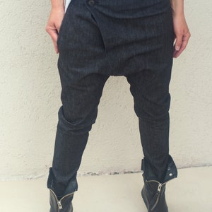Black drop crotch pants/drop crotch denim pants/women drop crotch pants/black drop crotch denim pants