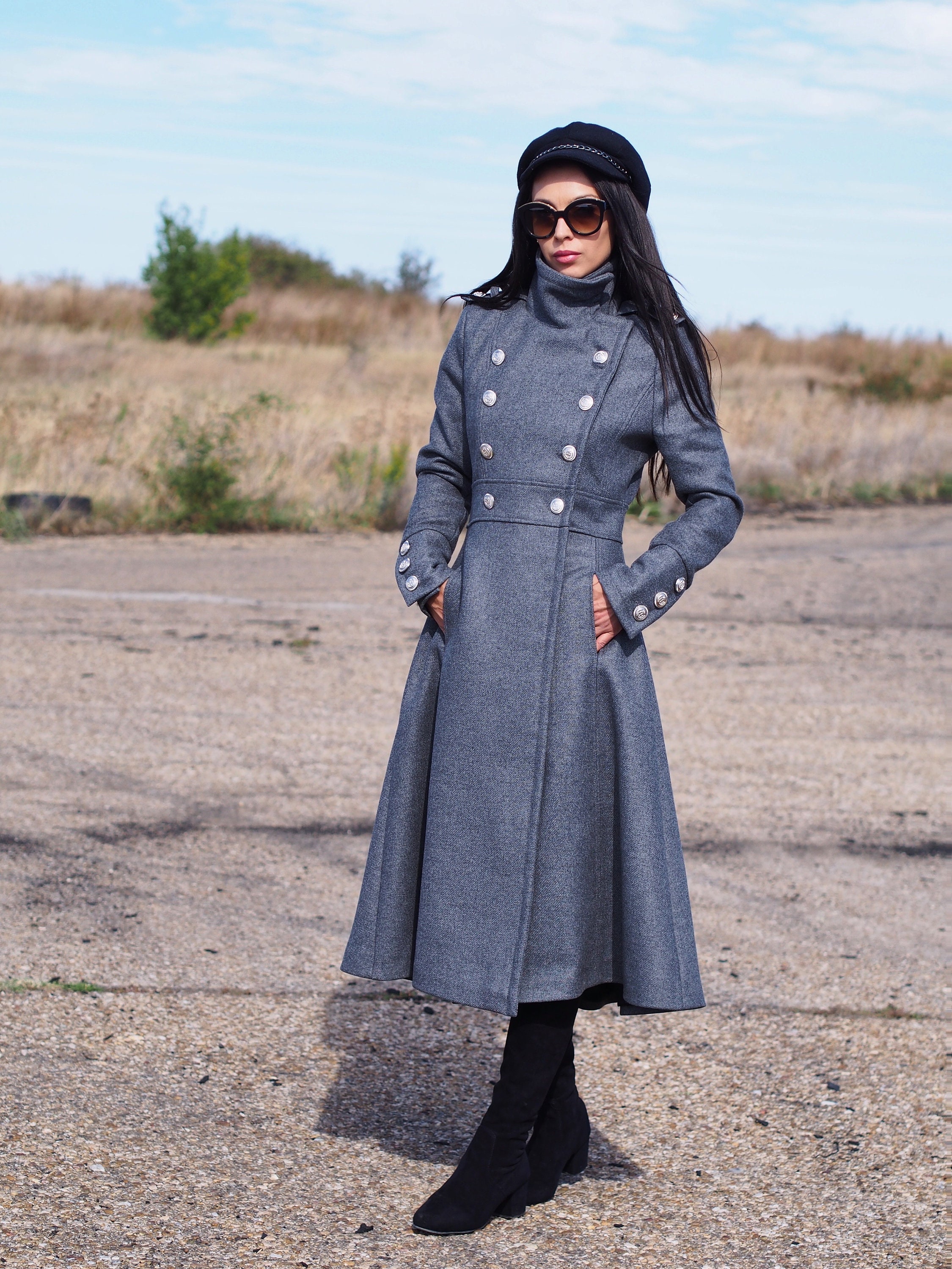 Long Wool Cashmere Coat Women,women Wool Coat,grey Wool Coat
