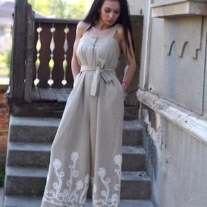 Linen jumpsuit/ Oversized jumpsuit/ Summer jumpsuit/ Linen romper / Women linen clothing/ Linen overall/ Wide leg jumpsuit