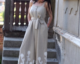 Linen jumpsuit/ Oversized jumpsuit/ Summer jumpsuit/ Linen romper / Women linen clothing/ Linen overall/ Wide leg jumpsuit