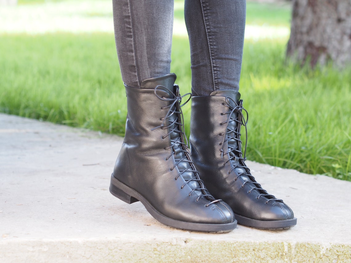 Black Genuine Leather Boots/woman Genuine Leather Boots/woman Etsy