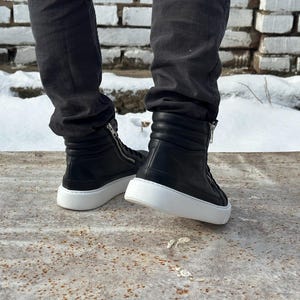 Men's Genuine leather Sneakers Boots,Mens Leather boots,Black leather boots for mens,Handmade boots,Men leather boots,Men's Casual boots image 6
