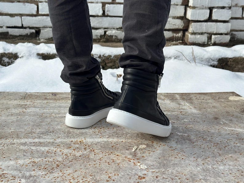 Men's Genuine leather Sneakers Boots,Mens Leather boots,Black leather boots for mens,Handmade boots,Men leather boots,Men's Casual boots image 6