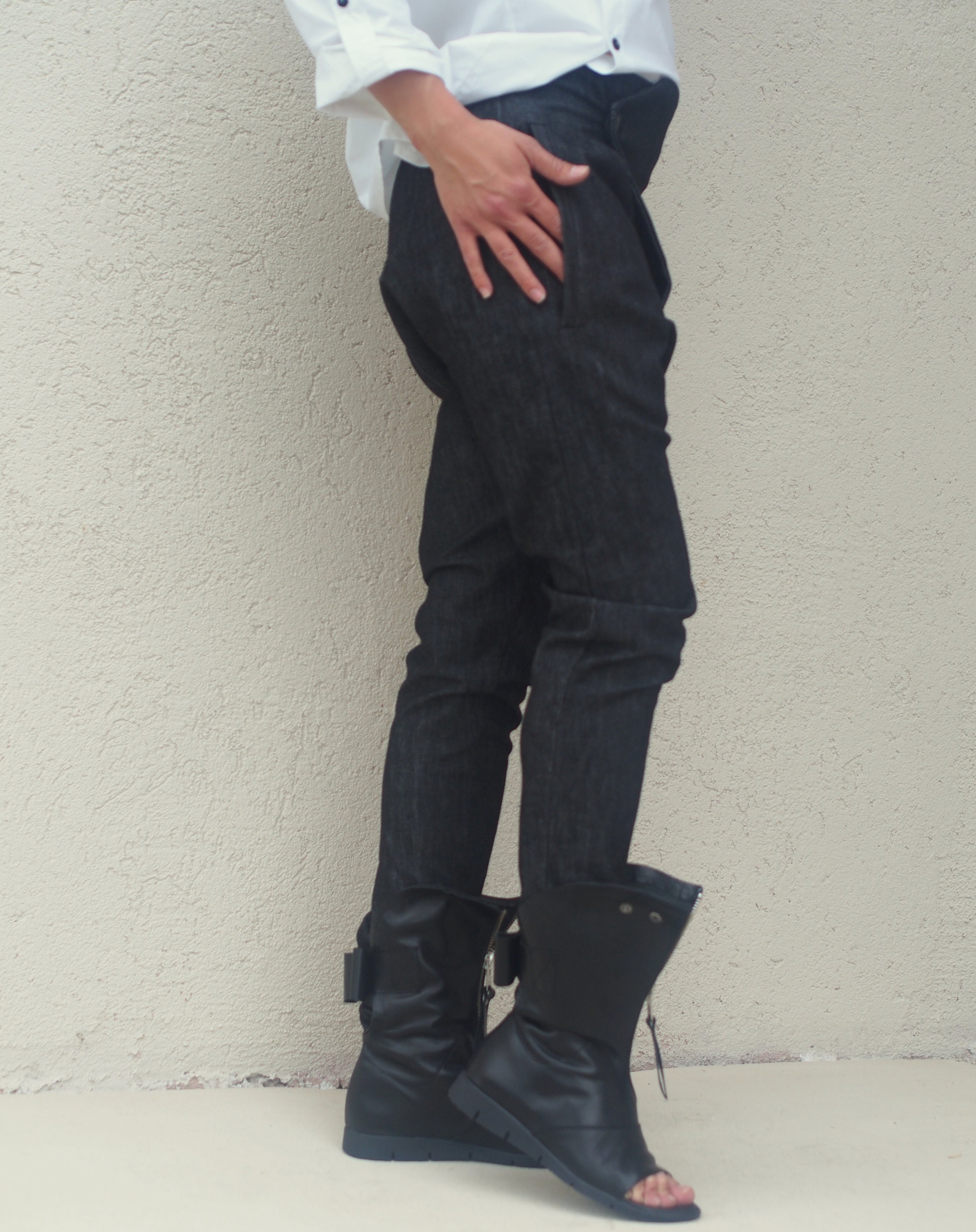 Drop-Crotch Salopettes in Black