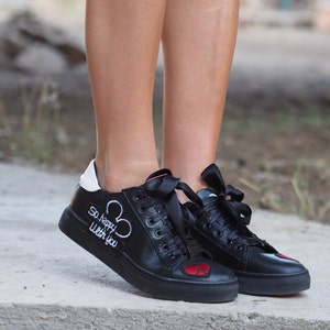 Black genuine leather sneakers/women genuine leather  sneakers,extravagant leather sneakers