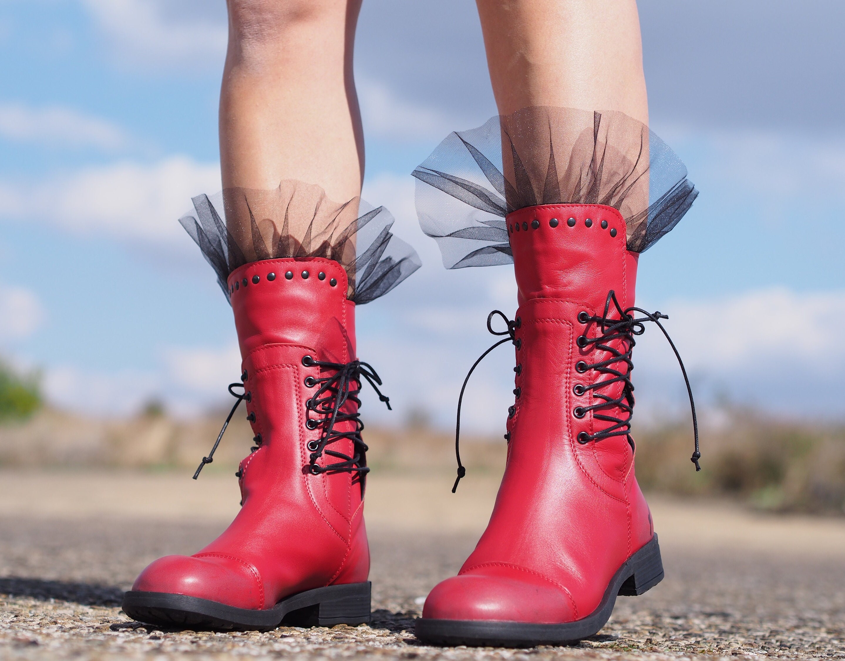 Red leather boots australia hotsell