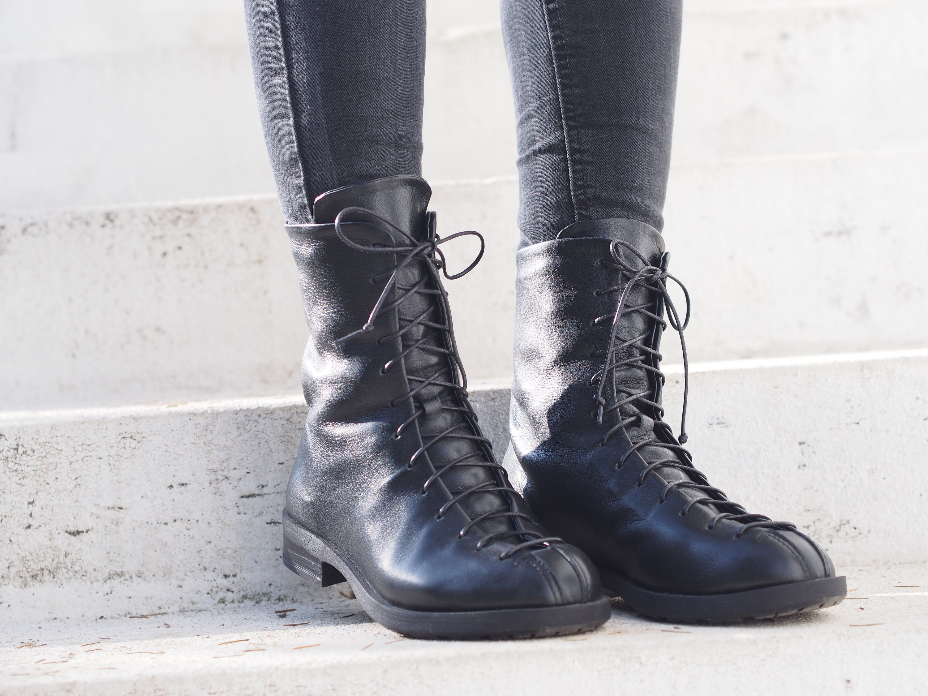 Black Genuine Leather Boots/woman Genuine Leather Boots/woman Etsy