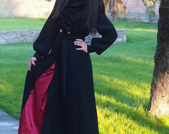 Long Wool coat for women,Long wool cashmere coat,women wool coat,black wool coat,black wool cashmere coat,Winter wool maxi coat