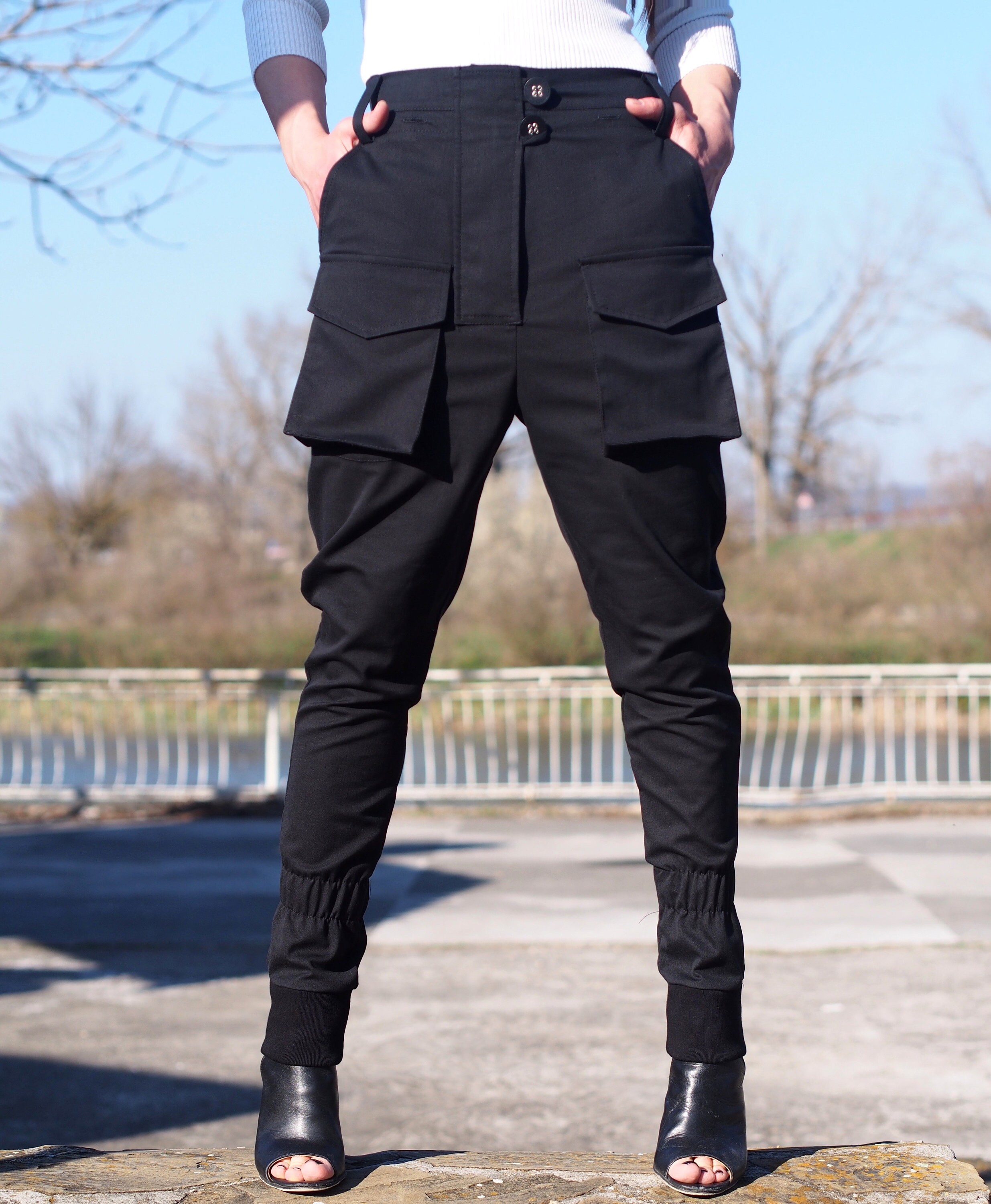 Women Drop Crotch Pantsblack Drop Crotch Pantswomen Casual Etsy