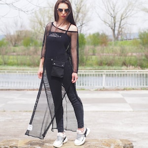 Women asymmetric tunic,Extravagant long mesh tunic,Women asymmetric top,black long mesh tunic