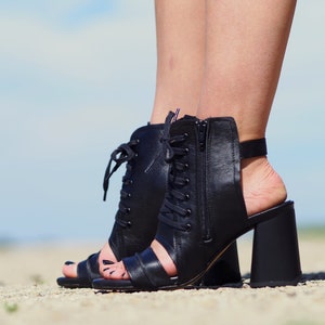 Women Genuine Leather Summer Boots,Black leather summer boots,Leather platform sandals,Women Summer Booties ,Leather Summer Booties,wedges