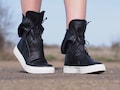 Womens Genuine leather Sneakers Boots ,Black genuine leather sneakers boots,Women sneakres boots,Leather sneakers boots for women product logo