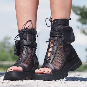 Black Genuine Leather Summer Boots,Women's Leather Summer boots,Leather Gladiator Sandals for Women,Leather boots women,women Leather Sandal image 1