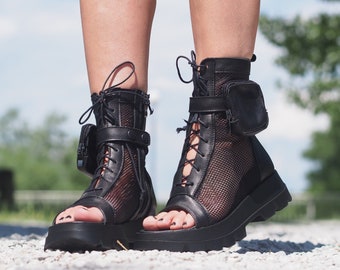 Black Genuine Leather Summer Boots,Women's Leather Summer boots,Leather Gladiator Sandals for Women,Leather boots women,women Leather Sandal