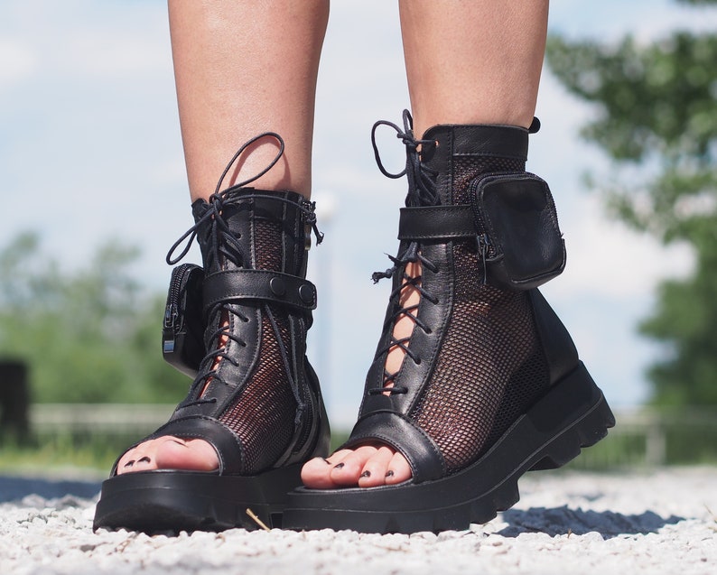 Black Genuine Leather Summer Boots,Women's Leather Summer boots,Leather Gladiator Sandals for Women,Leather boots women,women Leather Sandal image 1