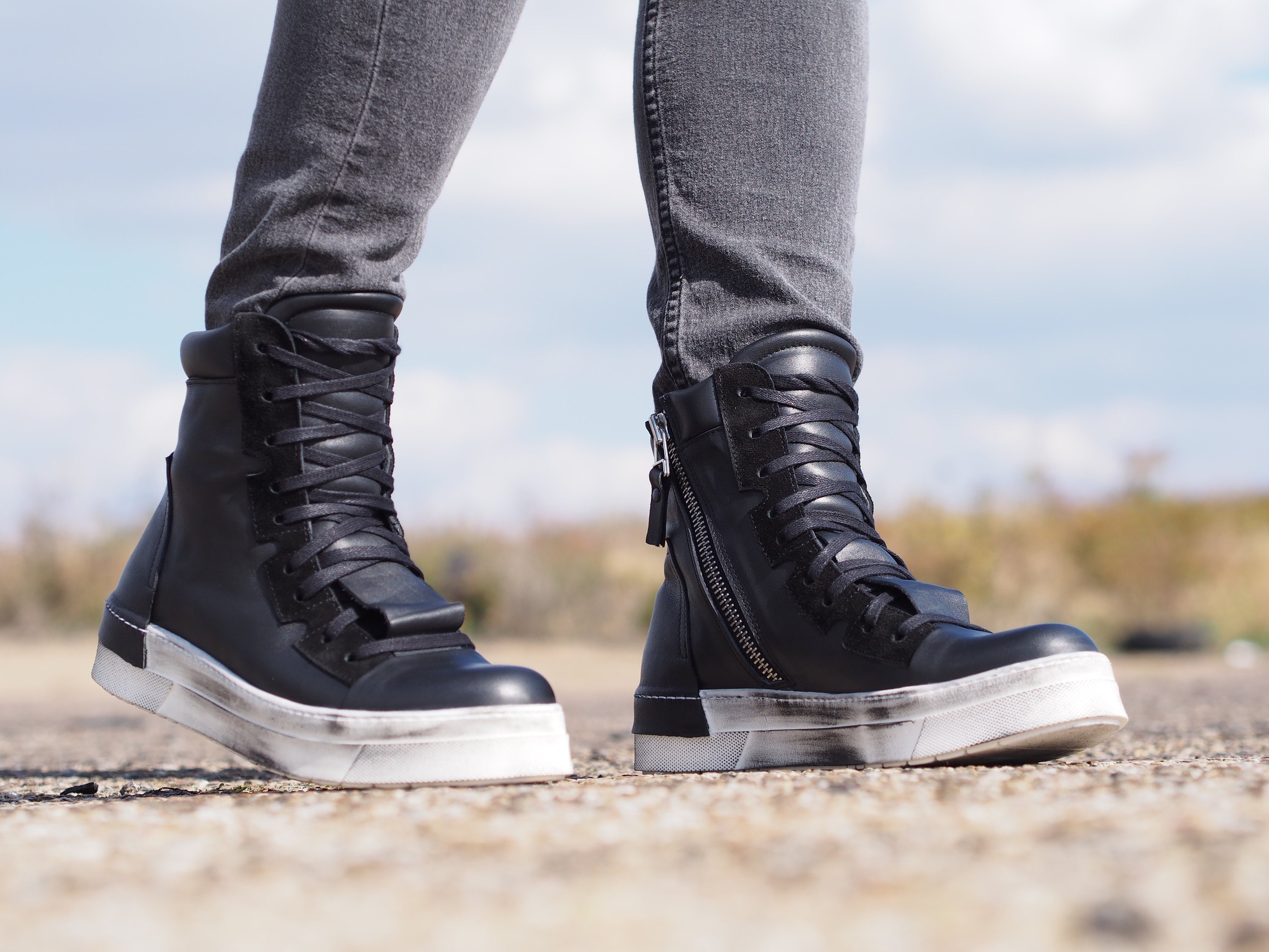 leather sneaker boots mens