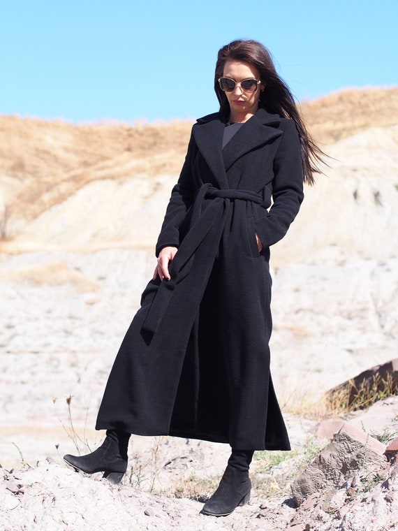 langer schwarzer damen mantel