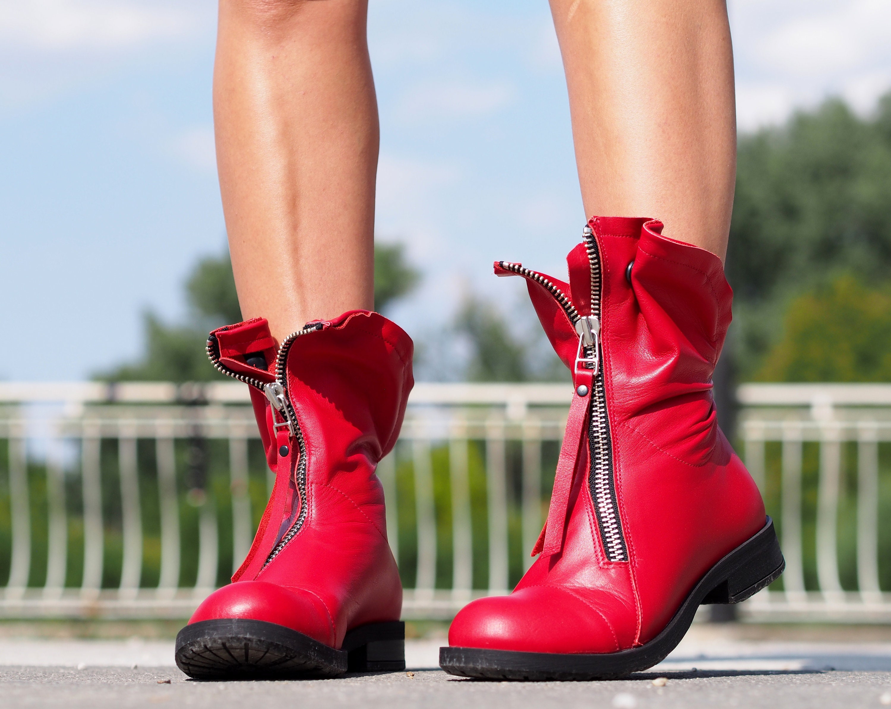 Red leather boots sale